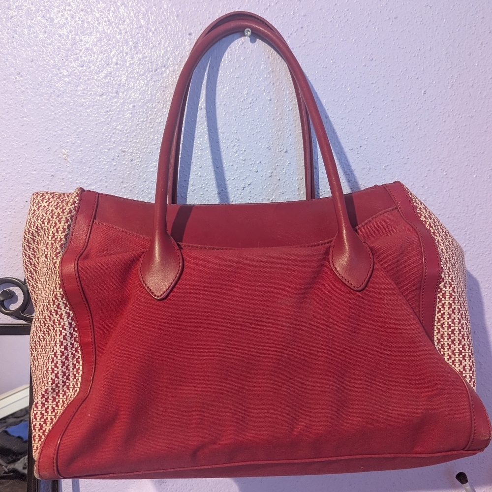 Tory Burch Red Women's Tote BagY with Woven Side Panels O Me - Picture 3 of 6